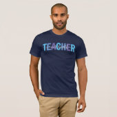 T-shirt Nom de script d'enseignant Bleu et Violet Hommes (Devant entier)