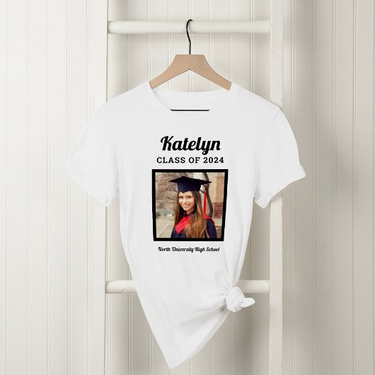 T-shirt Nom de script Photo Promotion 2026 Blanc