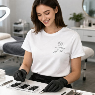T-shirt Nom d'employé de script noir Logo de l'entreprise 