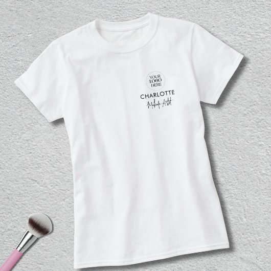 T-shirt Nom d'employé de script noir Logo de maquillage d'