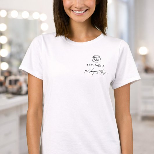T-shirt Nom d'employé de script noir Logo de maquillage d'