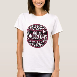 T-shirt Nom d'esprit scolaire Leopard Bulldogs Fan d'équip