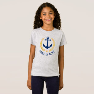 T-Shirt Nom du bateau Ancre Gold Laurel Feuilles Filles Gr