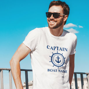 T-shirt Nom du bateau capitaine Ancre corde Helm Nautical