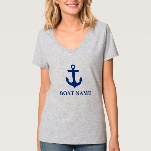 T-shirt Nom du bateau nautique Ancre Grey V-Neck (Devant)