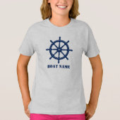 T-shirt Nom du bateau ou votre nom Navire Helm Wheel Navy (Devant)