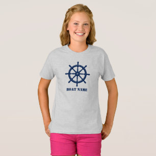T-shirt Nom du bateau ou votre nom Navire Helm Wheel Navy