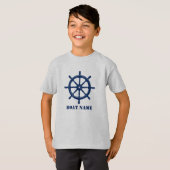 T-shirt Nom du bateau ou votre nom Navire Helm Wheel Navy (Devant entier)