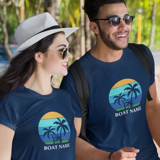 T-shirt Nom du bateau Sun Palm Trees Blue