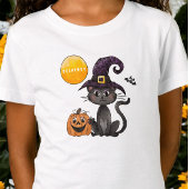 T-Shirt Nom du Citrouille de chat noir Halloween