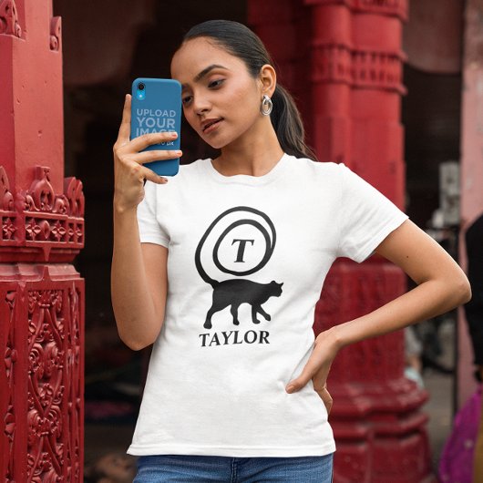 T-shirt Nom du monogramme Kitty initial Chat Lover Blanc N