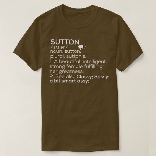 T-shirt Nom Du Sutton Définition Du Sutton Nom De La Femme (Design devant)