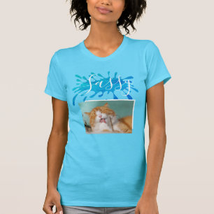 T-shirt Nom et nom du chat moderne Bleu Couleur éclat