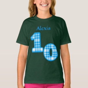 T-shirt Nom fait sur commande 2 anniversaire bleu de plaid