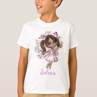 T-shirt Nom fait sur commande féerique de coeur rose de