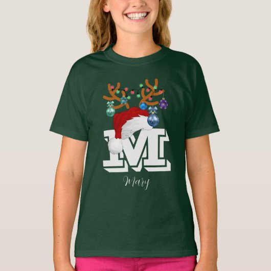 T-shirt Nom initial Famille de Noël correspondant (Devant)