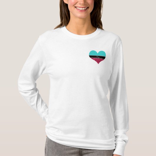 T-shirt Nom léopard rose chevrons turquoise (Devant)