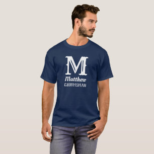 T-shirt Nom Masculine Monogramme Groomsman Mariage Marine