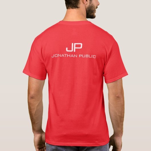 T-shirt Nom Monogram Back Side Design Mens Modern Red (Dos)