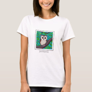 T-shirt Nom monogramme unique et moderne de chouette migno