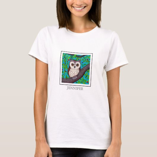 T-shirt Nom monogramme unique et moderne de chouette migno (Devant)