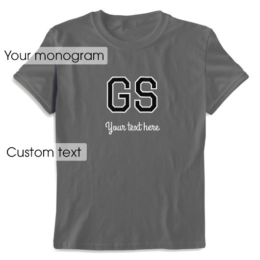 T-shirt Nom monographique personnalisé Texte gris noir