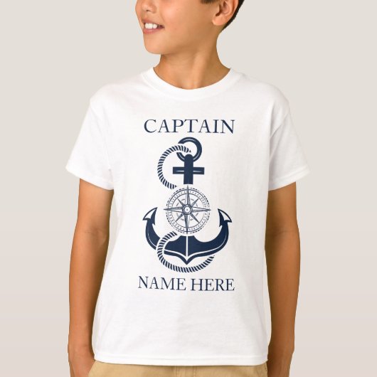 T-shirt Nom nautique du capitaine de bateau Ancre bleue (Devant)