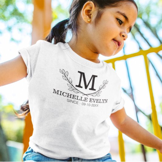 T-shirt Nom noir et blanc personnalisé Monogramme Age
