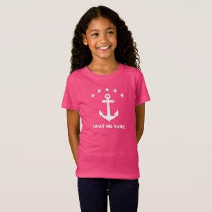 T-Shirt Nom ou nom du bateau Ancre classique rose et blanc