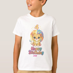 T-shirt Nom personnalisé 4e anniversaire Lion mignon 