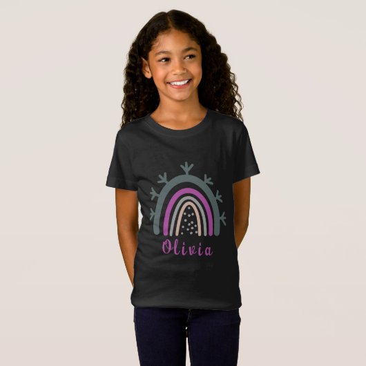 T-Shirt Nom personnalisé avec joli arc-en-ciel Boho (Devant entier)