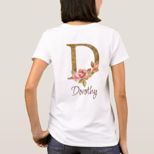 T-shirt Nom personnalisé Blush Roses Roses Lettre D en feu