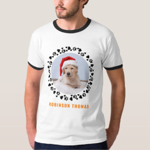 T-shirt Nom personnalisé Chien Paw Hearts Photo Noël prése