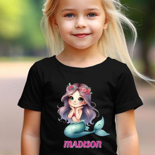 T-shirt Nom personnalisé de filles sirène noir