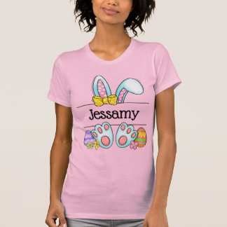 T-shirt Nom personnalisé de lapin de Pâques avec un nœud p