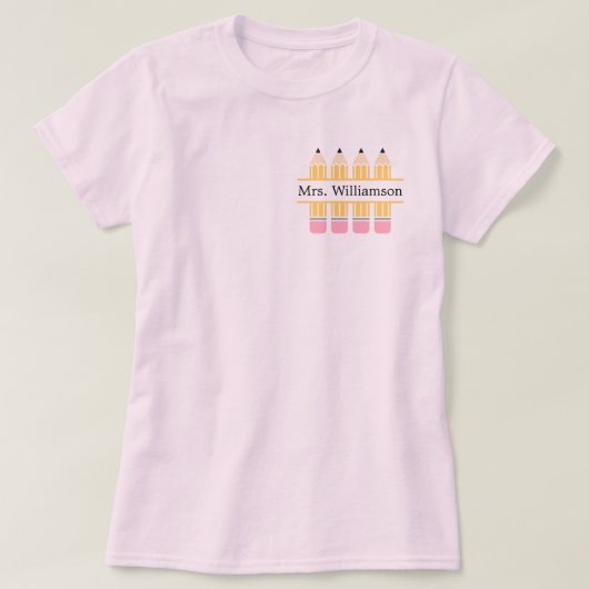 T-shirt Nom personnalisé de l'enseignant crayon jaune (Design devant)