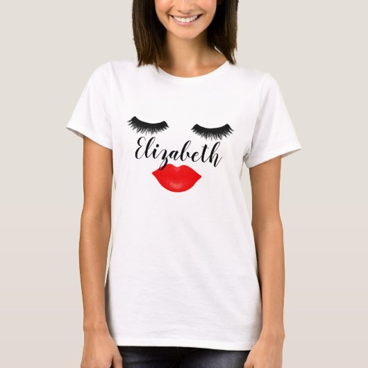 T-shirt Nom personnalisé Fille lèvres et cils rouge (Devant)