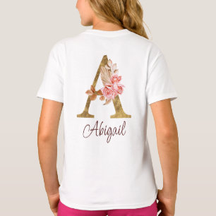 T-shirt Nom personnalisé Gold Foil Blush Rose Lettre A