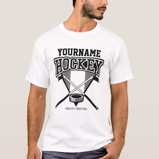 T-shirt NOM Personnalisé Joueur de hockey Stick Puck Team (Devant)