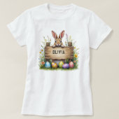 T-shirt Nom personnalisé Lapin de Pâques avec panneau (Design devant)