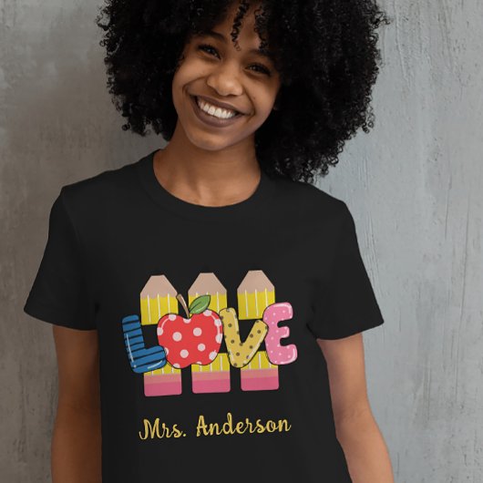T-shirt Nom personnalisé Love Pencil Pré-Enseignant