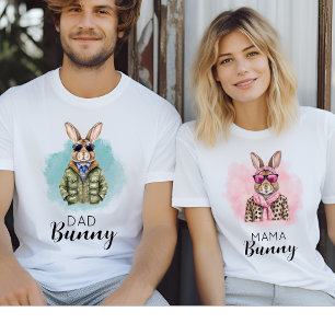 T-shirt Nom personnalisé Papa Bunny Matching Famille Group
