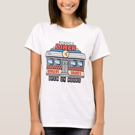 T-shirt NOM Personnalisé Retro les années 50 Diner Signé C (Devant)