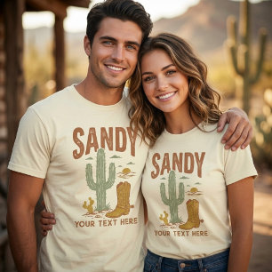 T-shirt Nom personnalisé rétro Western désert cactus cowbo