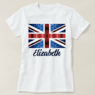 T-shirt Nom personnalisé UK rouge bleu paillettes scintill
