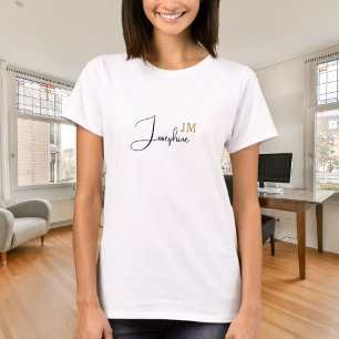 T-shirt Nom script monogramme initiales or noir