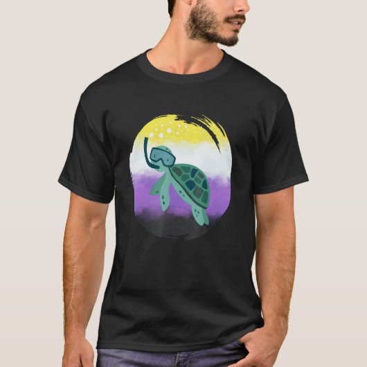 T-shirt Non Binary Flag Turtle Sunglasses   LGBT Nonbinary (Devant)