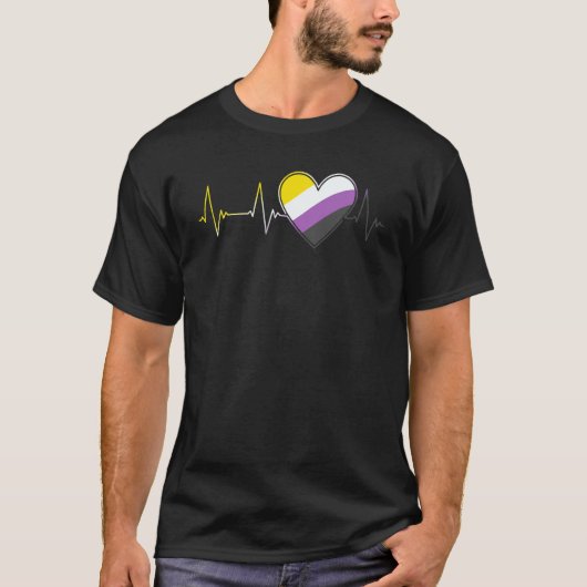 T-shirt Non Binary Heartbeat Pride Month Nonbinary EKG P (Devant)