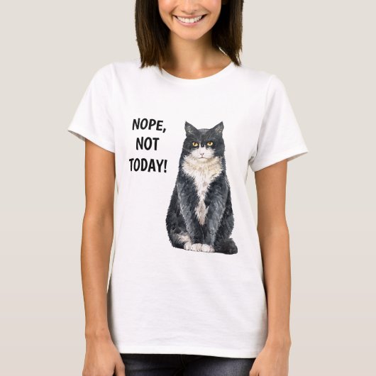 T-shirt Non pas aujourd'hui Chat Drôle Grognon Maussade (Devant)