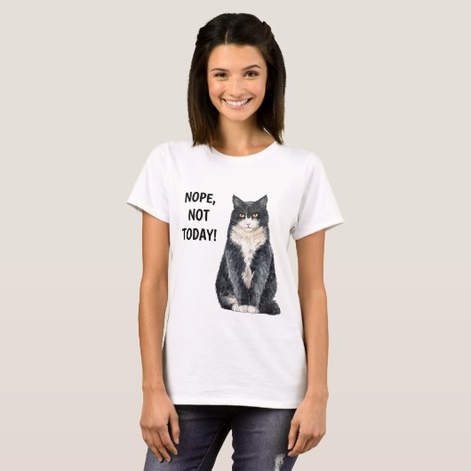 T-shirt Non Pas Aujourd'Hui Drôle Chat Grouchy Grumpy (Devant entier)